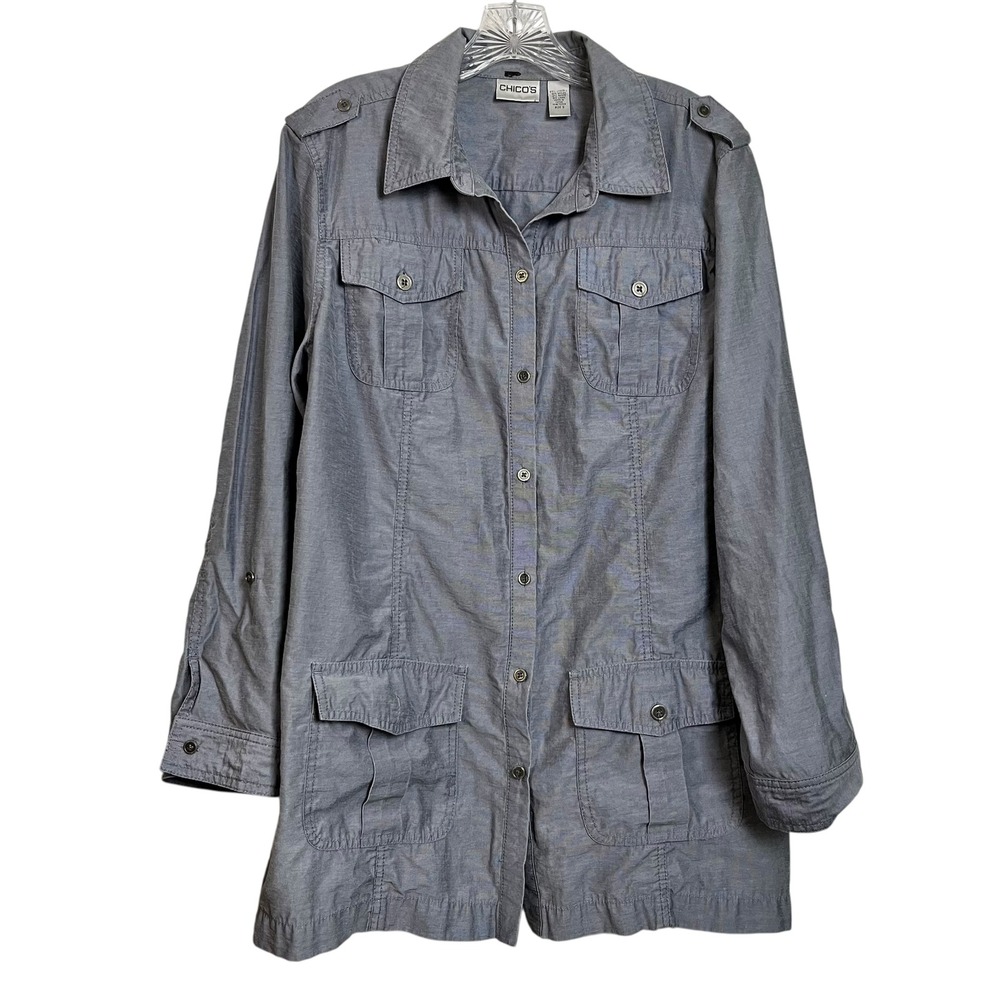 Chicos Gray Utility Button Down Shirt Jacket Shac… - image 3